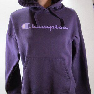 Champion Logo Hoodie Sweatshirt Womens Size S Purple Hooded Pullover 100143
